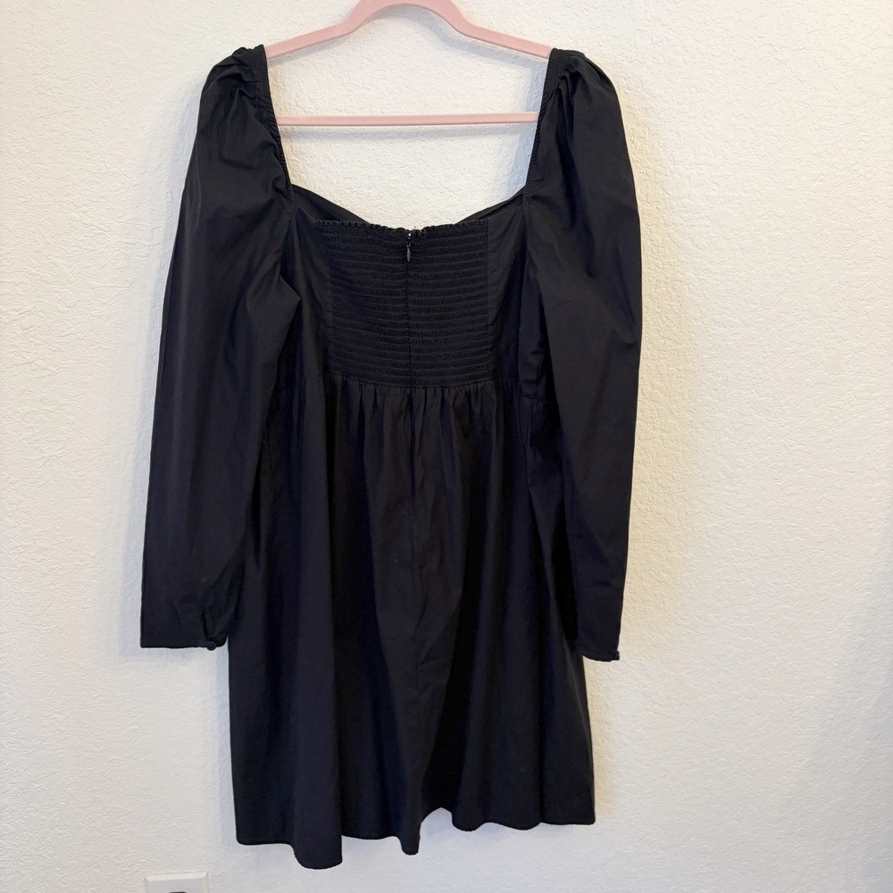 Reformation Kenzi Mini Dress 20 Puff Sleeve Organic Cotton Smocked LBD Black - Picture 5 of 11
